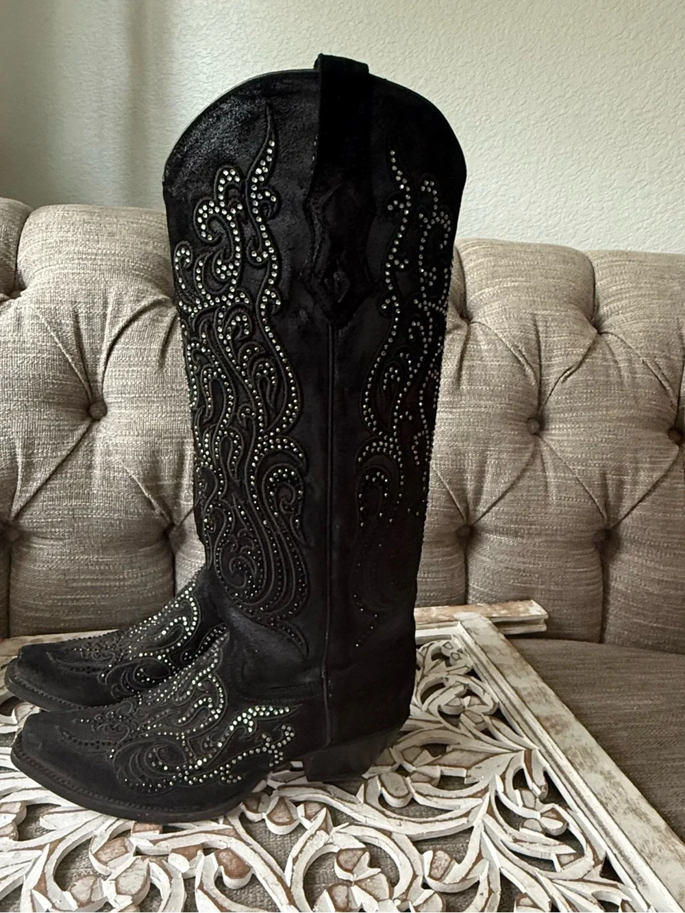 Corral Black Embellished Over-the-Knee Western Black Boots Women’s 8